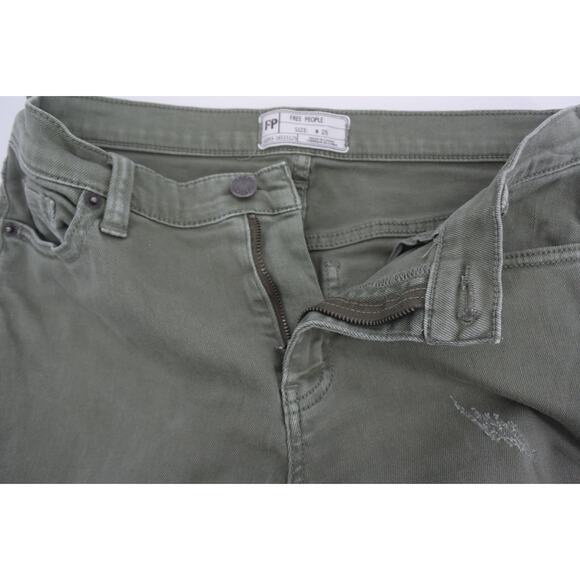 Free People Green Great Heights Distressed Skinny Crop Jeans Size 25 - Picture 8 of 10